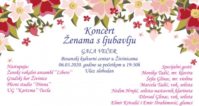 Gala koncert “Ženama s ljubavlju” u petak u BKC-u Živinice