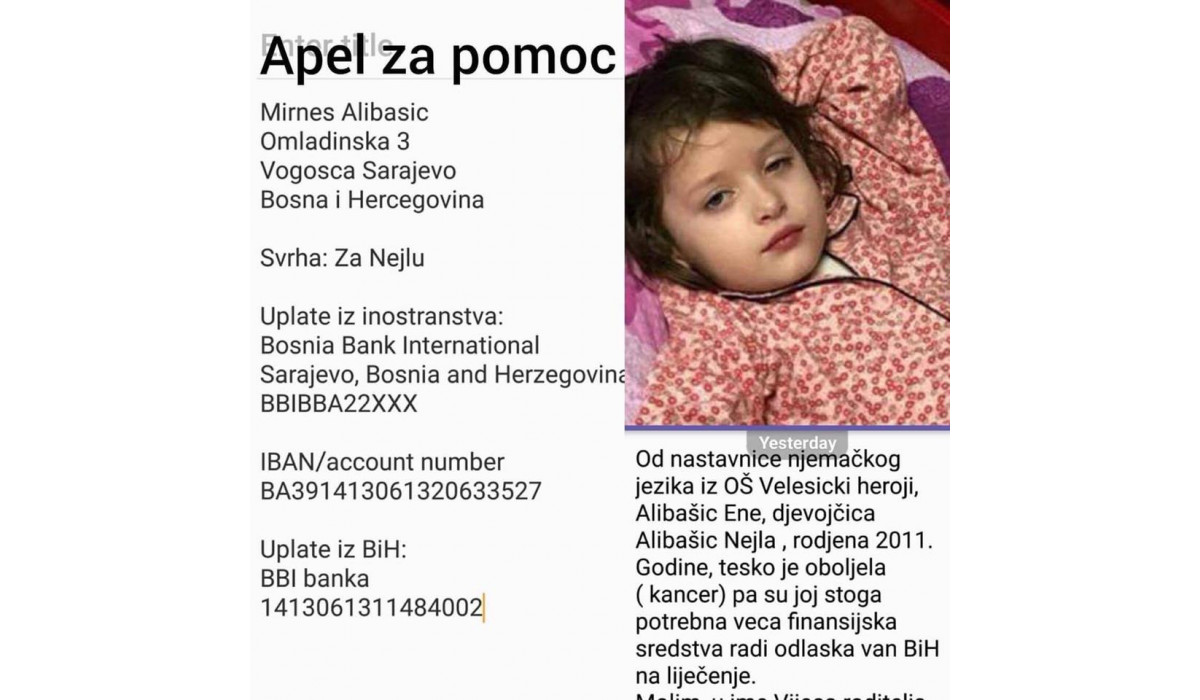 Dijaspora se priključila akciji prikupljanja pomoći za Nejlu Alibašić
