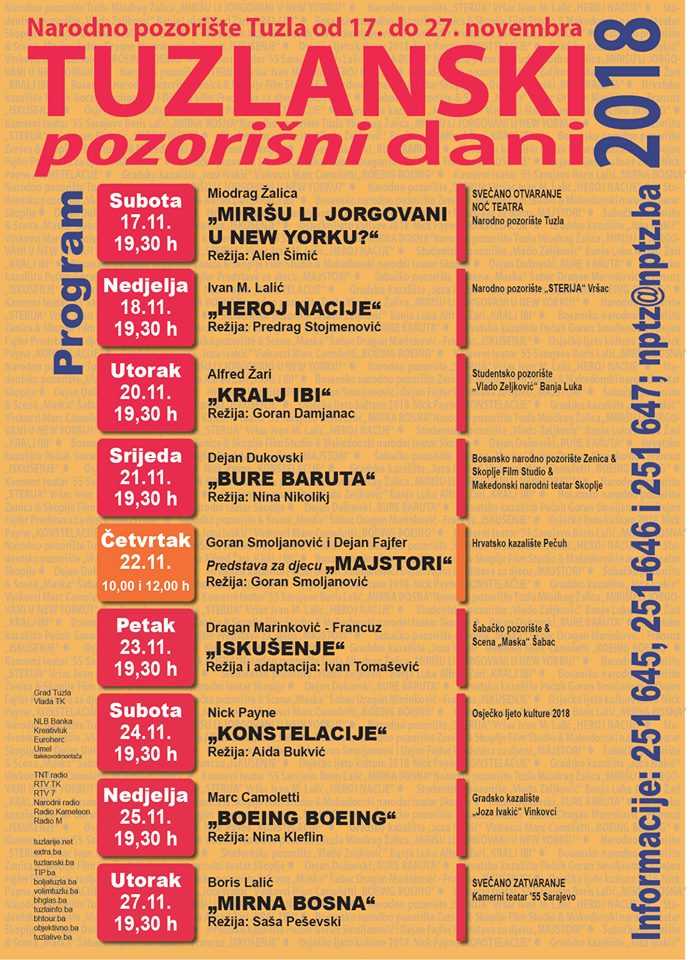 Tuzlanski pozorišni dani 2018 od 17. do 27.11. u Narodnom pozorištu Tuzla